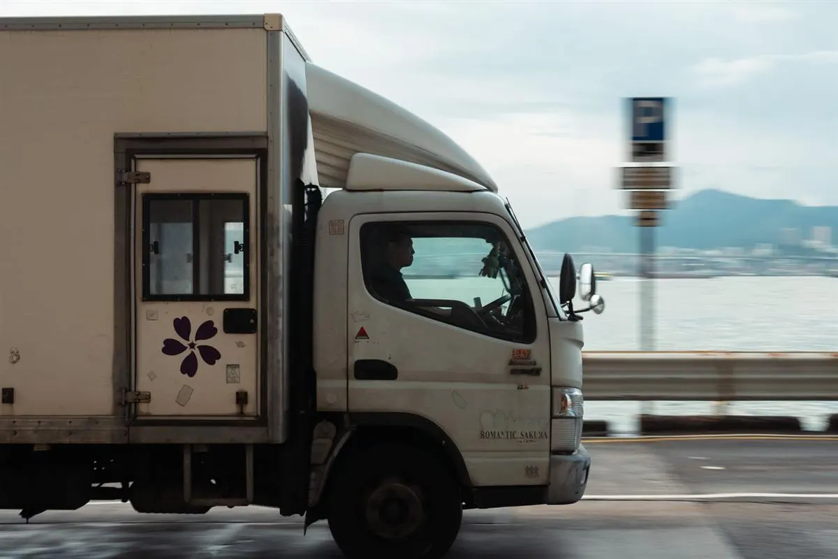 Moving truck on a highway for an intercity relocation